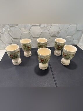 Vintage Johnson Brothers The Friendly Village Double Egg Cup Set Of 6 RARE